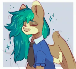 Size: 3056x2776 | Tagged: safe, artist:cheekipone, ponerpics import, oc, unofficial characters only, pegasus, pony, clothes, dress shirt, eyes closed, female, image, jpeg, mare, necktie, passepartout, pegasus oc, solo, sparkles, spread wings, sweater, wings