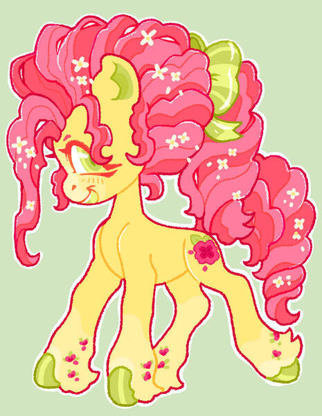 Size: 749x966 | Tagged: safe, artist:norbiester, derpibooru import, royal bouquet, g3, cute, g3betes, green background, image, jpeg, messy mane, not li'l cheese, redesign, simple background