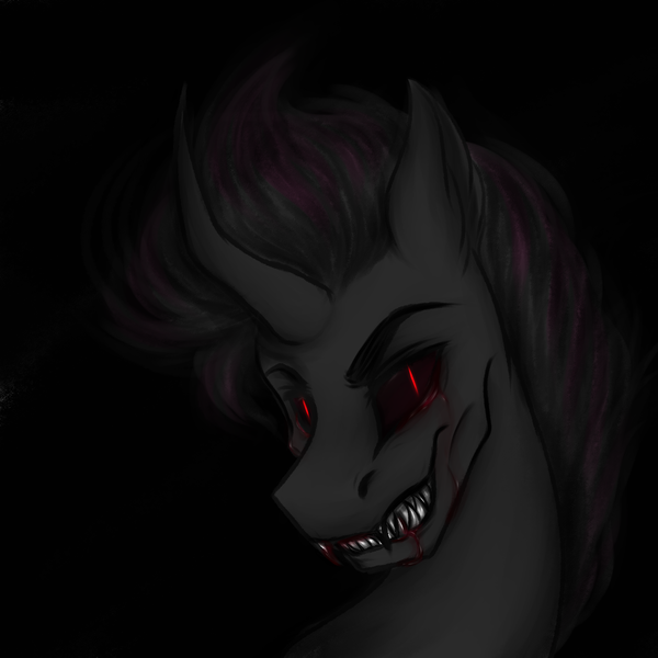 Size: 3000x3000 | Tagged: safe, artist:darklight1315, derpibooru import, pony of shadows, oc, oc:catharsis, unofficial characters only, fallout equestria, g4, black background, fallout equestria: mayday, fangs, image, png, simple background, solo