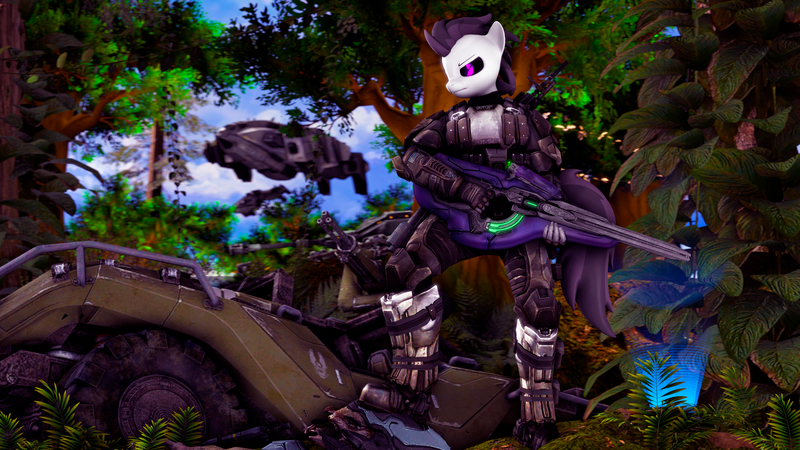 Size: 3840x2160 | Tagged: safe, artist:shadowuwu, ponerpics import, oc, unofficial characters only, anthro, cyborg, 3d, female, gun, image, mech, nature, png, weapon