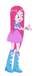 Size: 290x614 | Tagged: safe, artist:arielariaspetzoldt, derpibooru import, pinkie pie, human, equestria girls, g4, boots, clothes, female, high heel boots, image, jacket, png, shirt, shoes, simple background, skirt, solo, vest, wet hair, white background