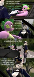 Size: 1920x4320 | Tagged: suggestive, artist:papadragon69, derpibooru import, spike, oc, oc:officer flint, anthro, dragon, rat, comic:i fucked the law, g4, 3d, breasts, busty oc, car, casual nudity, comic, driving, gigachad spike, id card, image, implied nudity, license, nude driving, nudist, nudity, older, older spike, phone, png, police car, police officer, pulled over, source filmmaker, speeding