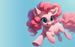 Size: 2560x1600 | Tagged: safe, ai content, derpibooru import, machine learning assisted, machine learning generated, stable diffusion, pinkie pie, earth pony, pony, g4, beautiful, blue background, blue eyes, cute, detailed, detailed hair, ear fluff, fluffy, generator:purplesmart.ai, happy, image, pink hair, png, prompter:saltyvity, running, simple background, smiling, solo, sparkles, wallpaper