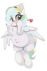 Size: 1102x1664 | Tagged: safe, artist:rhythmpixel, derpibooru import, oc, oc:river chime, unofficial characters only, pegasus, pony, bells, belly, blushing, chest fluff, chubby, female, heart, heart eyes, image, mare, png, simple background, solo, transparent background, wingding eyes