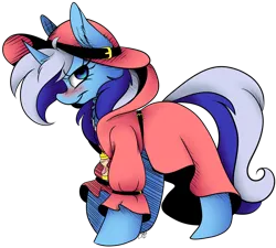 Size: 1024x920 | Tagged: safe, artist:cutepencilcase, derpibooru import, minuette, pony, unicorn, g4, blushing, clothes, coat, hat, horn, hourglass, image, png, simple background, solo, transparent background