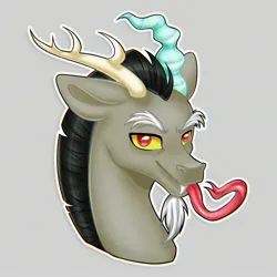 Size: 2560x2560 | Tagged: safe, artist:murny, derpibooru import, discord, draconequus, g4, bust, chaos, digital art, horn, image, jpeg, male, portrait, solo, tongue out