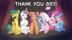 Size: 1920x1080 | Tagged: safe, artist:ohitsujiza_arts, derpibooru import, hitch trailblazer, izzy moonbow, pipp petals, sparky sparkeroni, sunny starscout, zipp storm, dragon, earth pony, pegasus, pony, unicorn, g5, applejack (g5), diadem, end of g5, female, fluttershy (g5), folded wings, horn, hug, image, jewelry, jpeg, magic, male, mane five, mane seven (g5), mane six (g5), mane stripe sunny, mare, misty brightdawn, open mouth, phone, pinkie pie (g5), rainbow dash (g5), rarity (g5), rebirth misty, regalia, royalty, selfie, sitting, smiling, spotlight, stallion, telekinesis, twilight sparkle (g5), unshorn fetlocks, wings