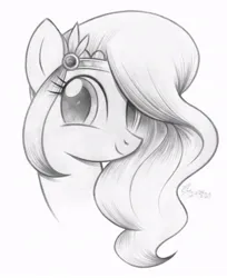 Size: 734x901 | Tagged: dead source, safe, artist:flutterstormreturns, derpibooru import, pipp petals, pegasus, pony, g5, adorapipp, cute, diadem, female, head only, image, jewelry, jpeg, mare, monochrome, regalia, royalty, signature, simple background, sketch, smiling, white background