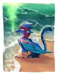 Size: 977x1265 | Tagged: safe, artist:bambudess, derpibooru import, oc, unofficial characters only, gryphon, beach, chest fluff, headdress, image, jpeg, ocean, solo, water