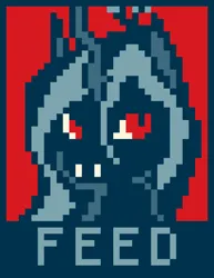 Size: 850x1100 | Tagged: safe, derpibooru import, queen chrysalis, changeling, g4, bust, digital art, female, hope poster, image, limited palette, minimalist, mlp fim's fourteenth anniversary, modern art, pixel art, png, portrait, poster, shepard fairey, solo, solo female