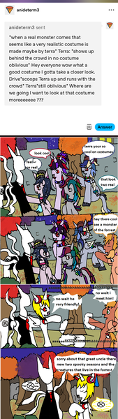 Size: 1179x4178 | Tagged: safe, artist:ask-luciavampire, derpibooru import, oc, earth pony, pegasus, pony, undead, unicorn, vampire, vampony, ask, autumn leaves, horn, image, leaf, leaves, png, slenderpony, tumblr