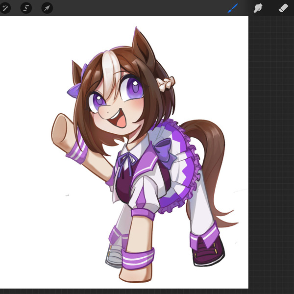 Size: 1620x1620 | Tagged: safe, artist:yuxiangmuer, derpibooru import, ponified, earth pony, pony, anime, art program in frame, image, jpeg, open mouth, procreate app, solo, special week, uma musume pretty derby, wip