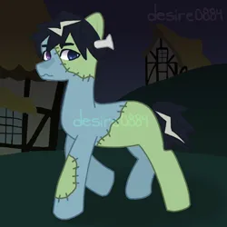 Size: 4000x4000 | Tagged: safe, artist:desire0884, derpibooru import, oc, unnamed oc, unofficial characters only, earth pony, pony, undead, zombie, zombie pony, commission open, dark background, image, male, multicolored eyes, multicolored skin, night, nightmare night, png, pony oc, ponyville background, selling, solo, stallion, stallion oc, walking