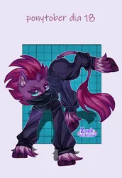 Size: 1984x2880 | Tagged: safe, artist:zackchibi, derpibooru import, tempest shadow, pony, unicorn, g4, broken horn, female, horn, image, leonine tail, maks, mare, ninja, ninja costume, png, ponytober, ponytober 2024, signature, solo, tail, unshorn fetlocks