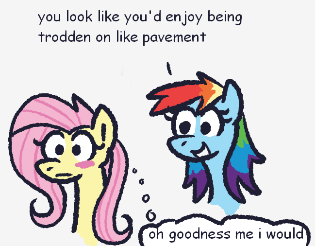 Size: 649x506 | Tagged: safe, artist:zoeyhorse, derpibooru import, fluttershy, rainbow dash, pegasus, pony, g4, :|, blush sticker, blushing, bust, dialogue, duo, duo female, female, flutterdash, image, lesbian, mare, open mouth, open smile, png, shipping, simple background, smiling, thought bubble, white background