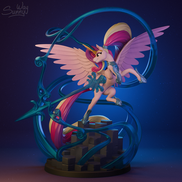 Size: 1600x1600 | Tagged: safe, artist:sunny way, derpibooru import, princess cadance, alicorn, pony, g4, 3d, archer, armor, arrow, art, artwork, blender, bow, craft, digital art, fangs, feral, figurine, horn, image, jewelry, magic, png, regalia, sculpture, smiling, solo, statue, temerity, wings, zbrush