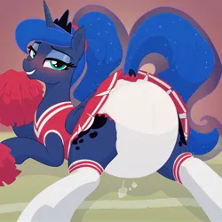 Size: 2000x2000 | Tagged: safe, artist:nineplusten, derpibooru import, princess luna, alicorn, bedroom eyes, blushing, cheerleader, cheerleader outfit, clothes, diaper, image, jpeg, pom pom, poofy diaper, socks