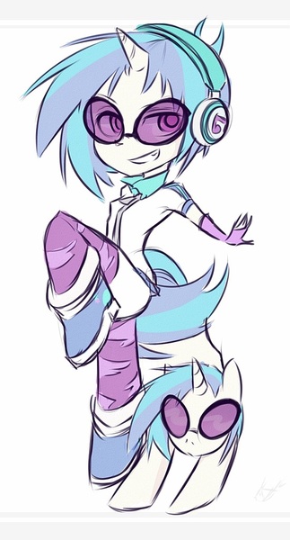 Size: 551x1024 | Tagged: safe, derpibooru import, vinyl scratch, human, pony, unicorn, g4, full body, glasses, horn, humanized, image, jpeg, simple background, teeth