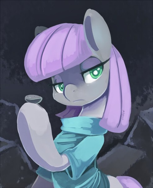 Size: 493x608 | Tagged: safe, derpibooru import, maud pie, pony, g4, clothes, female, half-closed eyes, image, jpeg, mare, rock, solo