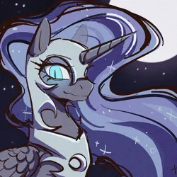 Size: 1080x1080 | Tagged: safe, artist:长羽毛毛, derpibooru import, nightmare moon, alicorn, pony, armor, bust, female, full moon, image, looking at you, mare, moon, outdoors, png, portrait, solo, starry night