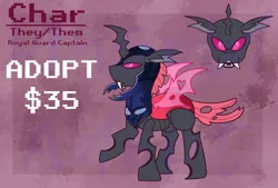 Size: 1548x1048 | Tagged: safe, artist:bluemoon, derpibooru import, oc, unofficial characters only, changeling, pony, adoptable, advertisement, armor, changeling guard, changeling oc, chitin, commission info, drone, fangs, image, pink changeling, png, royal guard