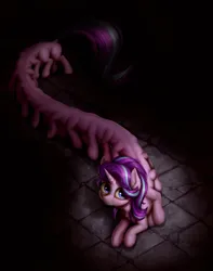 Size: 3000x3800 | Tagged: semi-grimdark, artist:zetamad, derpibooru import, starlight glimmer, centipede, pony, g4, adoracreepy, chest fluff, creepy, cute, dock, ear fluff, female, glimmerpede, grimcute, image, jpeg, long glimmer, long pony, looking at you, multiple legs, pony centipede, solo, tail, trippy