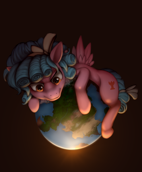 Size: 1650x2000 | Tagged: safe, artist:zetamad, derpibooru import, cozy glow, pegasus, pony, g4, atg 2023, female, filly, foal, image, newbie artist training grounds, png, pony bigger than a planet, solo, world domination