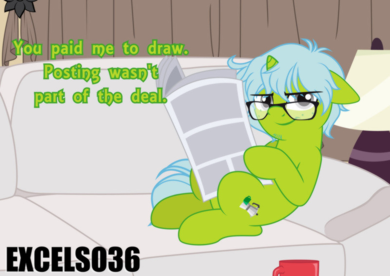 Size: 935x661 | Tagged: safe, artist:excelso36, derpibooru import, pony, unicorn, couch, glasses, horn, image, jpeg, solo