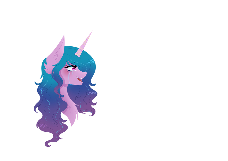 Size: 7016x4961 | Tagged: safe, alternate version, artist:rubyart44, derpibooru import, izzy moonbow, pony, unicorn, g5, commissioner:zcord, crying, end of g4, end of g5, female, horn, image, jpeg, mare, meme template, see you later, simple background, solo, solo female, white background, wip