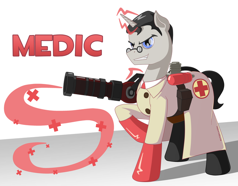 Size: 2773x2163 | Tagged: safe, artist:batonya12561, derpibooru import, ponified, pony, unicorn, horn, image, male, medic, medic (tf2), png, solo, stallion, team fortress 2