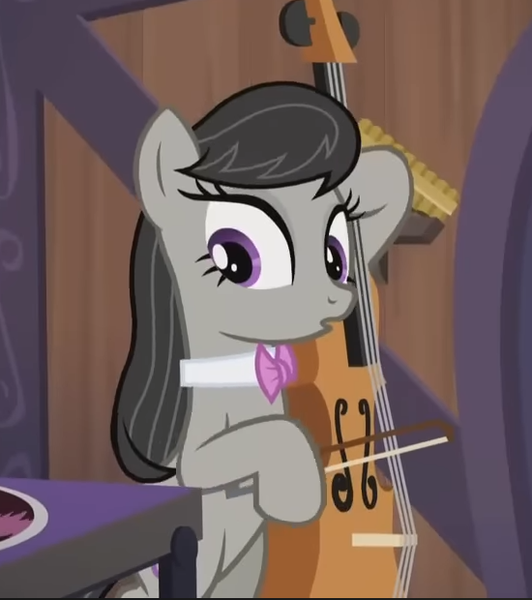 Size: 550x620 | Tagged: safe, derpibooru import, screencap, octavia melody, earth pony, pony, g4, season 5, slice of life (episode), bipedal, cello, cropped, image, musical instrument, png, solo, surprised