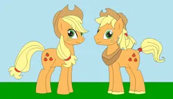 Size: 1246x713 | Tagged: safe, artist:marybethemberjoy49-1, derpibooru import, applejack, earth pony, pony, g4, applejack (male), applejack's hat, cowboy hat, duo, female, hat, image, male, png, r63 paradox, rule 63