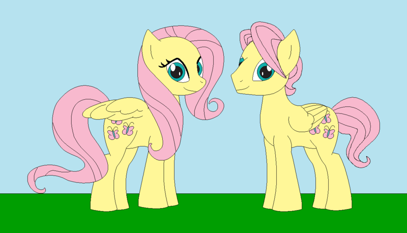 Size: 1246x713 | Tagged: safe, artist:marybethemberjoy49-1, derpibooru import, fluttershy, pegasus, pony, g4, butterscotch, duo, female, image, png, r63 paradox, rule 63