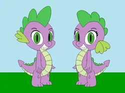 Size: 745x550 | Tagged: safe, artist:marybethemberjoy49-1, derpibooru import, spike, dragon, g4, barb, dragoness, duo, female, image, male, png, r63 paradox, rule 63