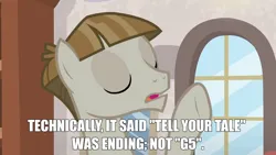 Size: 1280x720 | Tagged: safe, derpibooru import, edit, edited screencap, screencap, mudbriar, g4, the maud couple, caption, end of g5, image, image macro, impact font, in character, jpeg, meme, technically, text