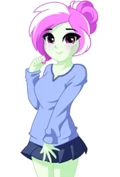 Size: 809x1200 | Tagged: safe, artist:rosemile mulberry, derpibooru import, oc, oc:rosemile mulberry, unofficial characters only, equestria girls, g4, blushing, clothes, hair bun, image, jpeg, skirt, sweater