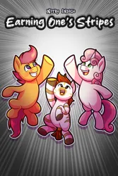 Size: 828x1242 | Tagged: safe, artist:littletigressda, derpibooru import, pipsqueak, scootaloo, sweetie belle, earth pony, unicorn, zebra, fanfic, fanfic:earning one's stripes, series:stochastia, g4, earth pony scootaloo, fanfic art, fanfic cover, horn, image, jpeg, race swap, species swap, text, trio, zebrafied