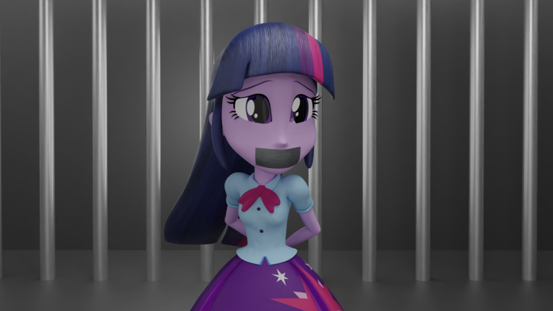 Size: 3840x2160 | Tagged: safe, artist:ennddy, derpibooru import, twilight sparkle, human, equestria girls, g4, bondage, clothes, crying, gag, hands behind back, high res, image, png, shoes, skirt, solo, tape, tape gag, tied up, upskirt