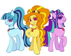 Size: 2048x1619 | Tagged: safe, artist:risswm, derpibooru import, adagio dazzle, aria blaze, sonata dusk, ponified, earth pony, pony, g4, equestria girls ponified, female, grin, image, looking at you, no pupils, png, simple background, smiling, smiling at you, the dazzlings, trio, trio female, white background