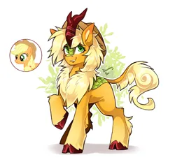 Size: 2665x2477 | Tagged: safe, artist:buvanybu, derpibooru import, applejack, kirin, cloven hooves, image, kirin applejack, kirinified, png, raised hoof, species swap