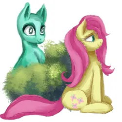 Size: 4000x4000 | Tagged: safe, artist:buttercupsaiyan, derpibooru import, fluttershy, bush, digital art, doodle, duo, image, jpeg, practice