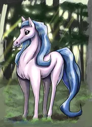 Size: 1859x2574 | Tagged: safe, artist:buttercupsaiyan, derpibooru import, oc, horse, blue mane, cute, digital art, equine, female, forest, image, jpeg, nature, pink, solo, tree