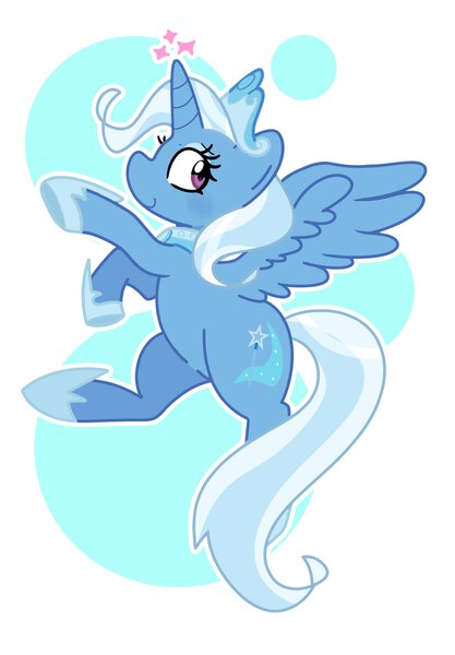 Size: 1980x2847 | Tagged: safe, artist:kindakismet, derpibooru import, trixie, alicorn, pony, g4, abstract background, alicornified, crown, female, image, jewelry, jpeg, mare, race swap, regalia, smiling, solo, trixiecorn