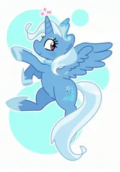 Size: 1980x2847 | Tagged: safe, artist:kindakismet, derpibooru import, trixie, alicorn, pony, g4, abstract background, alicornified, crown, female, image, jewelry, jpeg, mare, race swap, regalia, smiling, solo, trixiecorn