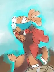 Size: 523x700 | Tagged: safe, artist:jhonnyul, derpibooru import, goat, them's fightin' herds, barrel, blushing, community related, female, image, png, raised hoof, rectangular pupil, shanty (tfh), solo, tongue out