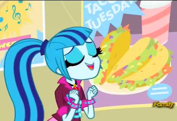 Size: 602x414 | Tagged: safe, derpibooru import, sonata dusk, equestria girls, g4, food, happy, image, jpeg, my little pony equestria girls: rainbow rocks, rainbow rocks 10th anniversary, taco, taco tuesday