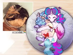 Size: 2000x1500 | Tagged: safe, artist:amendokat, derpibooru import, cozy glow, princess flurry heart, cat, behaving like a cat, duo, female, hug, image, jpeg, lesbian, ponified animal photo, ship:cozyheart, shipping