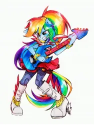 Size: 2379x3172 | Tagged: safe, artist:liaaqila, derpibooru import, rainbow dash, equestria girls, g4, image, jpeg, my little pony equestria girls: rainbow rocks, traditional art