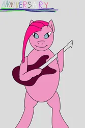 Size: 1200x1800 | Tagged: safe, artist:badluck dice, derpibooru import, pinkie pie, earth pony, pony, anniversary, bipedal, female, guitar, image, mare, musical instrument, pinkamena diane pie, png, rainbow rocks 10th anniversary, solo