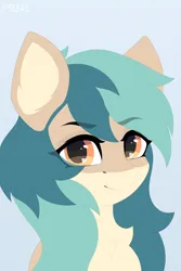 Size: 4000x6000 | Tagged: safe, artist:ponybun341, derpibooru import, oc, oc:peacher, unofficial characters only, blue background, chest fluff, female, image, lineless, png, simple background